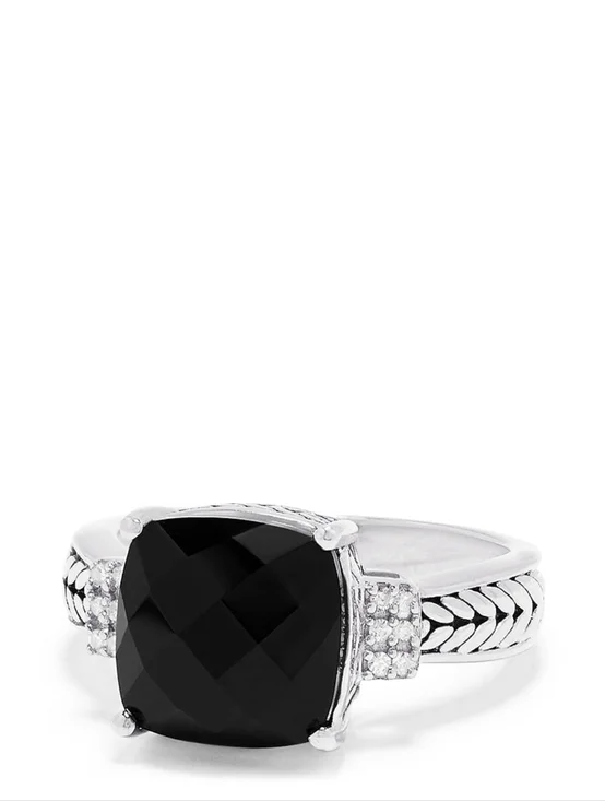 925 Sterling Silver Onyx and Diamond Accented Ring, 4.96 TCWWEB ID: 8227 💍✨ - Picture 4 of 7